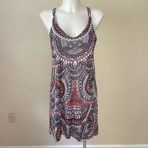 BILLABONG IKAT AZTEC HALTER SLIP-ON DRESS PLUNGE SCOOP NECK, TIE BACK sz SP‎